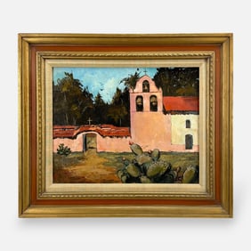Shirley Wallace "Mission Series #6" 1977 Oil on Canvas Framed Painting