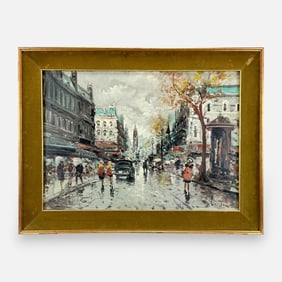 Artist Signed French School Street Scene Oil on Canvas Framed Painting