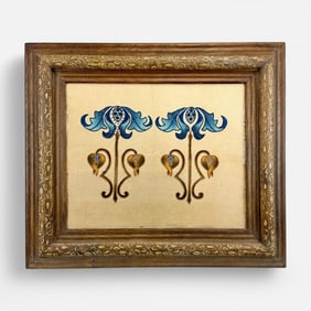 Framed Antique Art Nouveau Arts & Crafts Embroidered Textile Panel