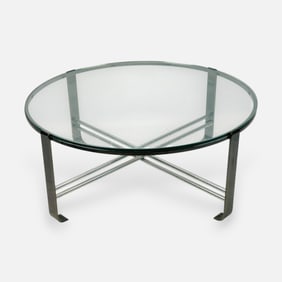 Design Institute America Chrome and Glass Modernist Circular Coffee Table