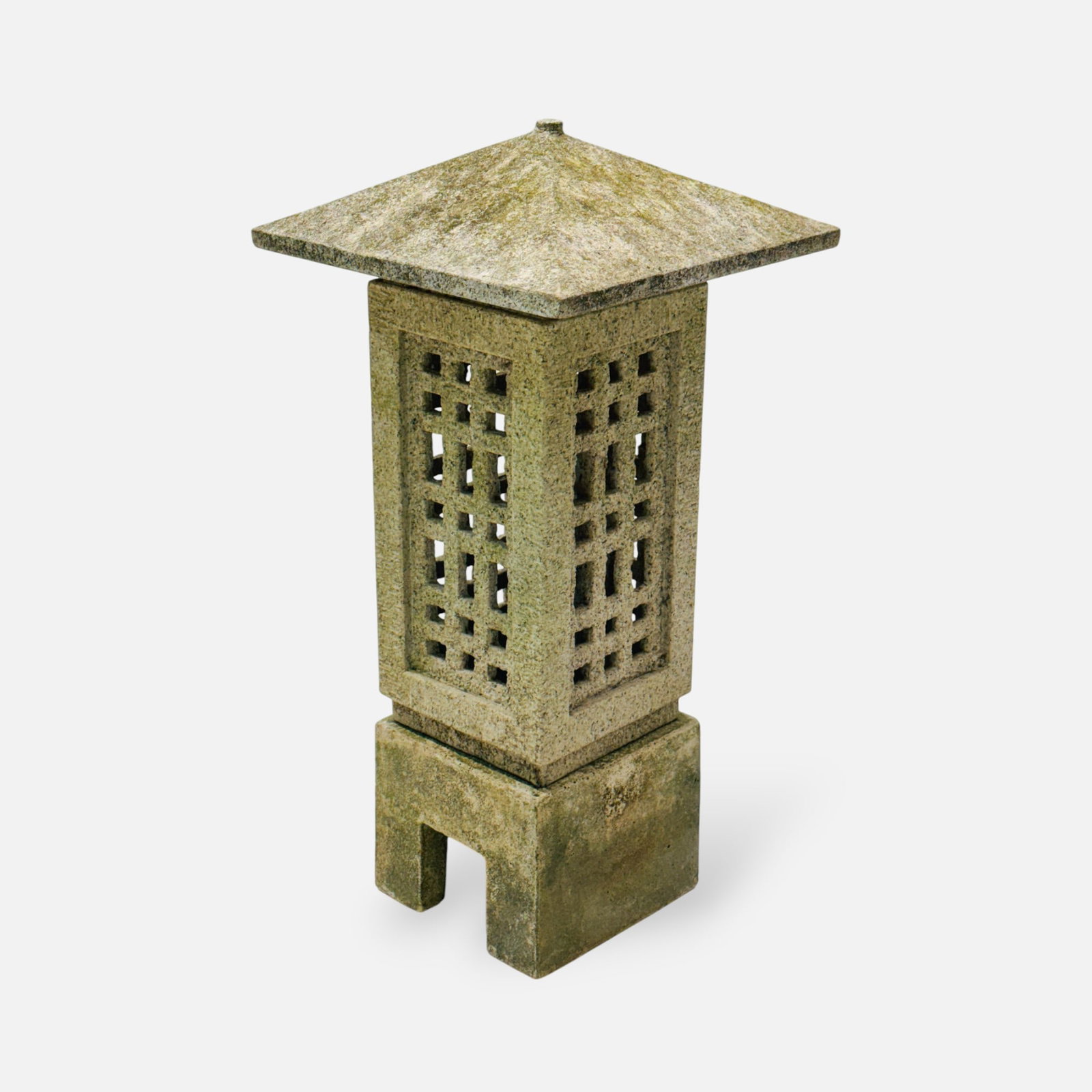 Japanese Arts & Crafts Carved Granite Stone Outdoor Rock Garden Lantern: Ca. second half 20thC. Good age-appropriate condition, with very minor dings and shown surface discoloration from years outdoors. Free from any major chips or cracks. This is a heavy and beautiful gar