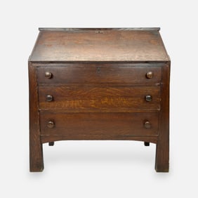 W. B. Moses & Sons Arts & Crafts Mission Oak 3-Drawer Slant-Front Desk