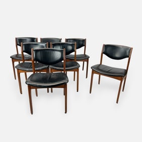 Set of Seven Erik Buch Mid Century Danish Modern Teak and Leather Dining Chairs