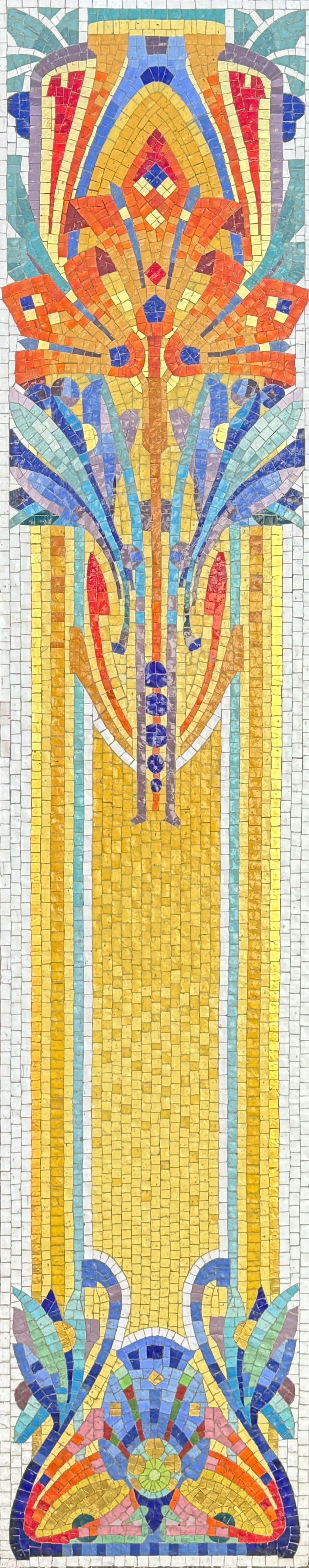 Large Hand Built Mosaic Tile Garden Panel Mounted on Cement with Slate Back 300 lbs: Ca. late 20thC. Excellent with no missing tiles. EXTREMELY HEAVY. The mosaic tile portion measures approx. 64" x 13 1/4". Overall measurements of concrete backing included in listing. Weighs between 3