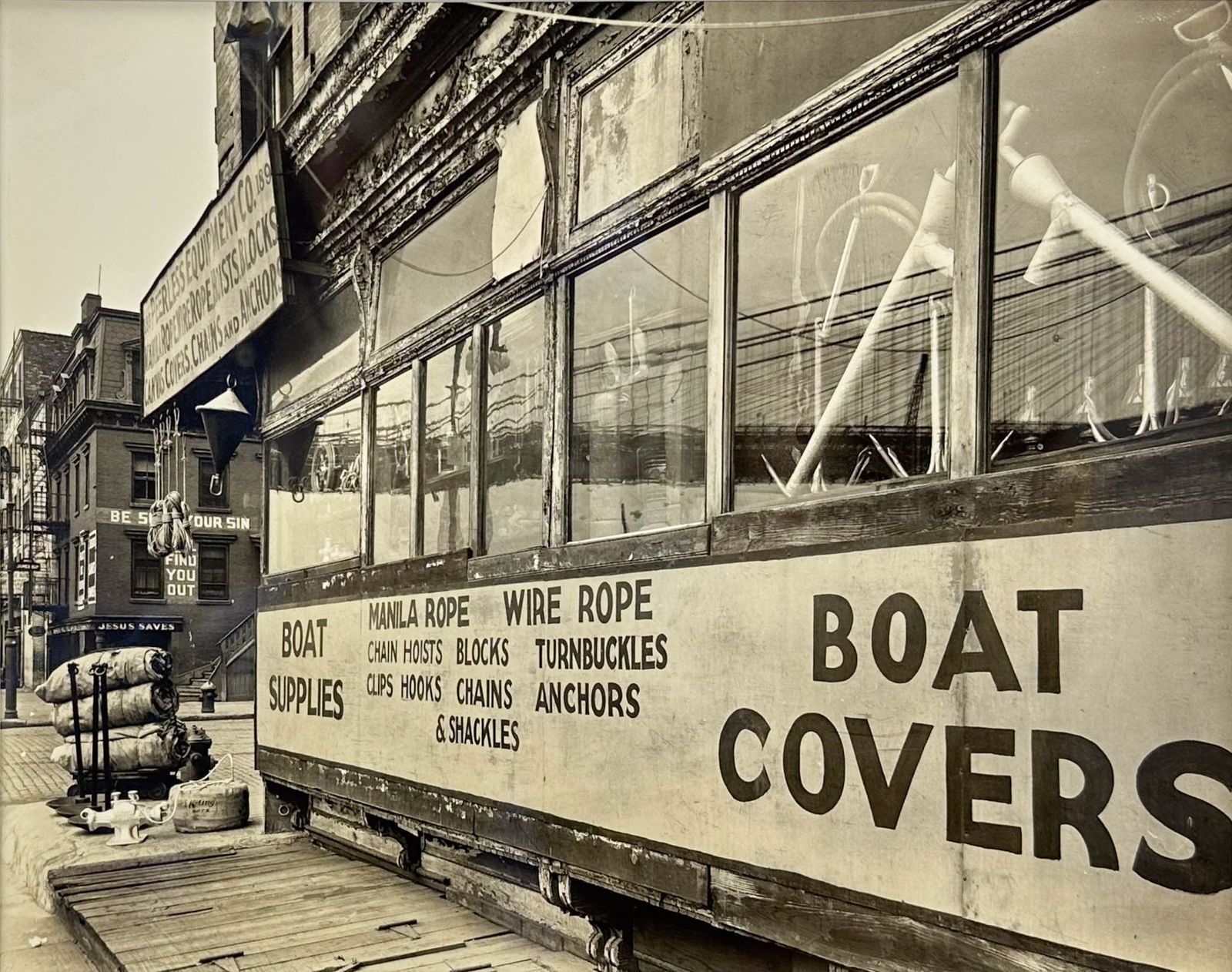 Original Berenice Abbott "CHANGING NEW YORK" 1936 Silver Gelatin Photograph Rope Store Peerless Co: Ca. 1936. This first state original silver gelatin print has the appropriate FAP ink stamp on the back, and remains in excellent original condition. Approx. sight size 9" x 7 1/4". Likely another 10"