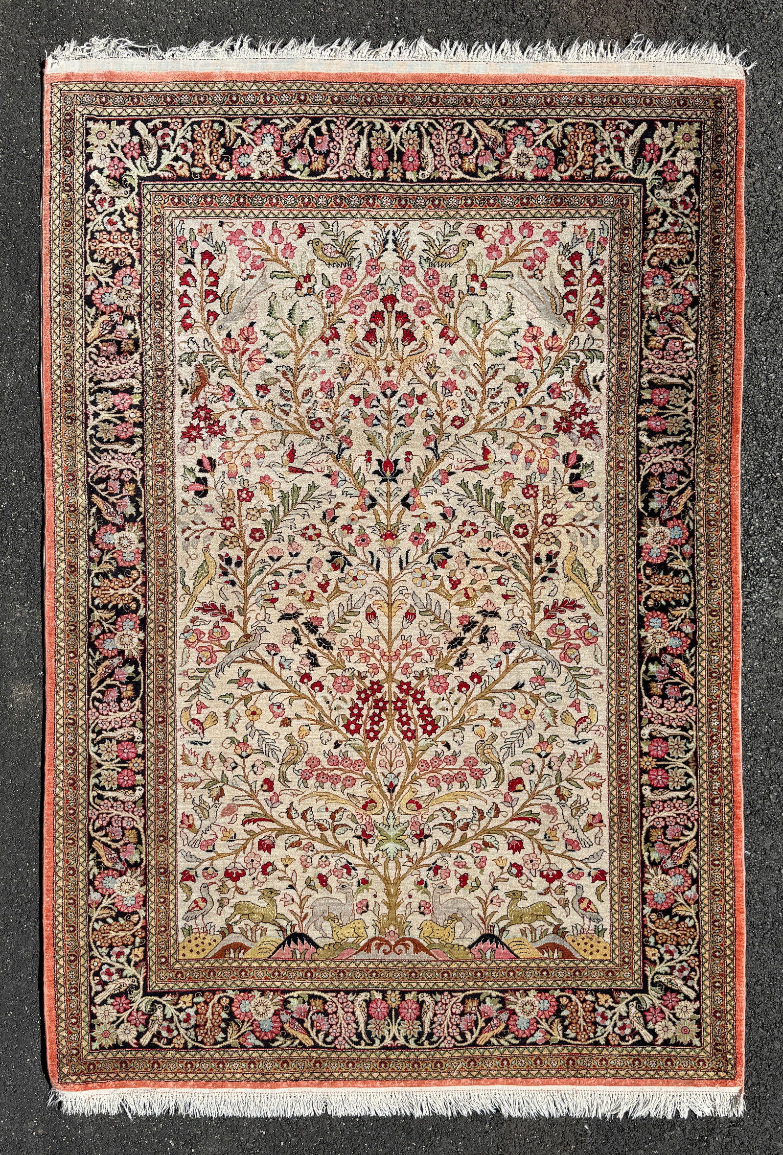 Persian Silk Isfahan Tree of Life Area Rug: Ca. last quarter 20thC. Excellent condition with no stains, smells, or dry spots. Exhibits mild fringe loss.