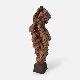 Monumental Artist Signed Terracotta Biomorphic Studio Sculpture of Multiple Grotesque Melting Faces