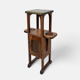 West Branch Furniture Arts & Crafts Mission Oak and Brass Smoking Stand