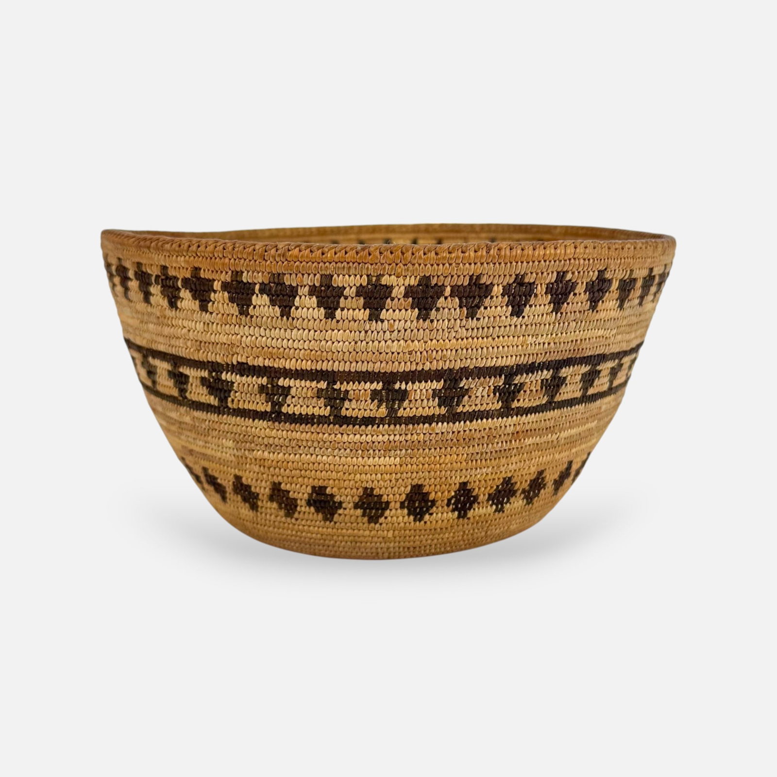 Western Mono Native American Basket: Excellent condition, with no loss, bends, or damage. Very tight weave.