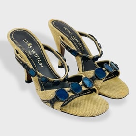Louis Vuitton LV Size 37 Raffia And Leather Sandals