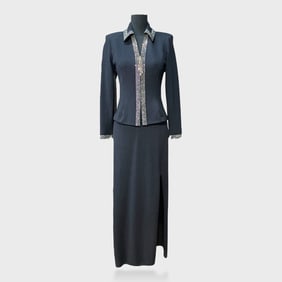 St. John Evening By Marie Gray Size 4 & St. John Basics Size 2 Black Embellished Knit Skirt Set