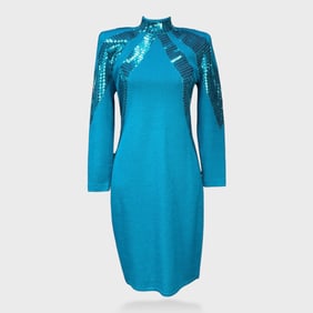 St. John by Marie Gray Size 6 Teal Sequin Knit Dress