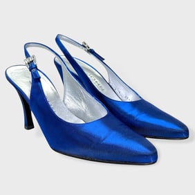 St. John Size 7B Ariel Sapphire Linea 85 Slingback Heels: Sapphire Blue Satin Exterior w/
