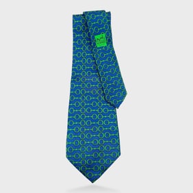 Hermes Blue And Green Silk Tie