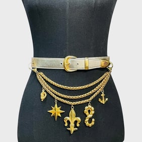 Vintage Escada Western Germany Gold Leather Chain Belt
