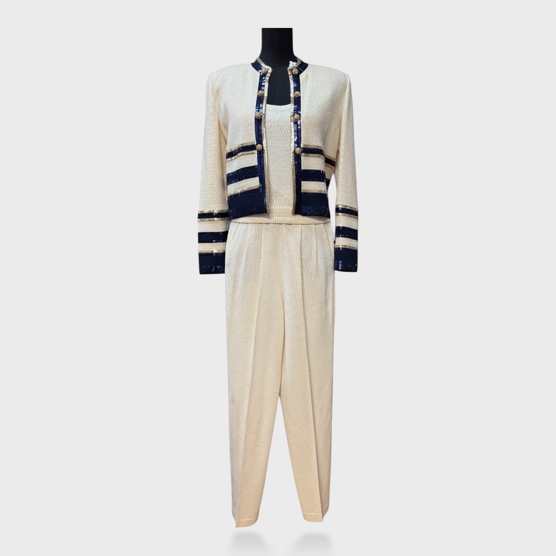 St. John Evening By Marie Gray Size 4 & 6 Ivory And Navy Sequin Knit 4-Piece Set (1 of 6)