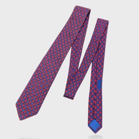 Hermes Blue And Red Silk Tie