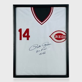 Pete Rose Autographed Cincinnati Reds Baseball Team Jersey Framed w/ PSA/DNA COA And Certificate Of