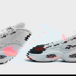 Reebok Question Mid "White/Pearlized Red" Size 10.5: White Leather Upper w/ Pearlized Red Toe Cap, White Mesh Tongue, Hexalite Cushioning, Blue Translucent Outsole, And Original Box; Shows Light Wear. We do not provide in-house shipping! We have a partn