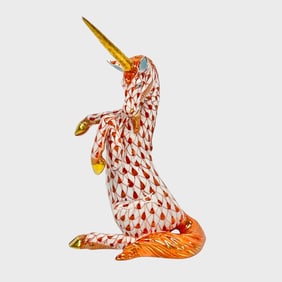 Fine HEREND Unicorn Rust Fishnet 15350/VH Porcelain Figurine