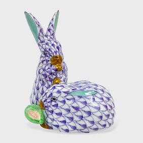 Fine HEREND Rabbit Purple Fishnet Porcelain Figurine 5326/VHL