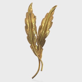 Fine 18K Yellow Gold figural Feather Pin Brooch