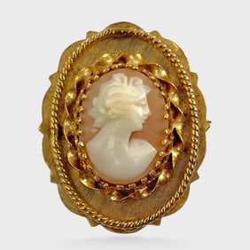 Fine Italian 14K Yellow Gold Carved Shell Cameo Brooch Pin