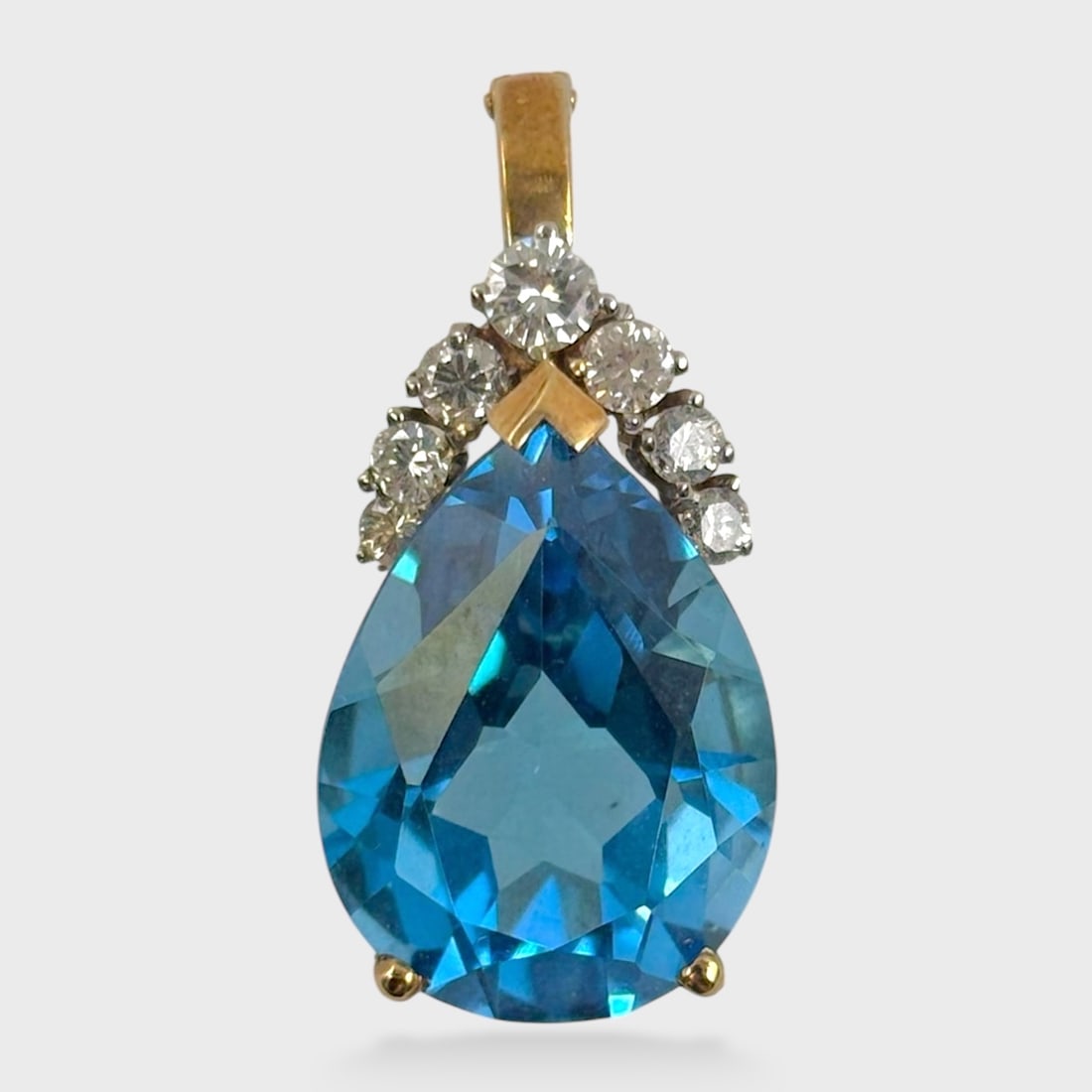 Fine 14K Yellow Gold Blue Teardrop Topaz & Diamond Pendant (1 of 4)