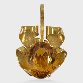 Fine 18K Yellow Gold & Oval Cut Citrine Pendant
