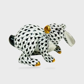 Fine HEREND First Edition Bunny Rabbit Black White Fishnet Porcelain Figurine 15452-0-00/SVHNM