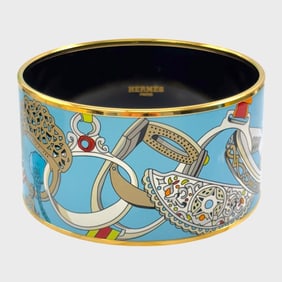 Hermes Enamel Printed Extra Wide Concours d'Etrier Bangle Bracelet 65