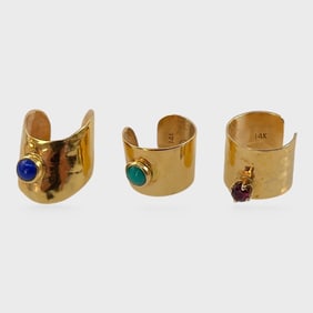 Three Fine 14K Yellow Gold Gemstone  Ear Cuffs