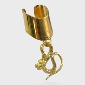 Fine 18K Yellow Gold Asian Figural Dragon Drop Dangle Ear Cuff