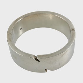 Fine Sterling Silver Modernist Heavy Hinged Wide Bangle Bracelet