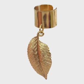 Fine 14K Yellow Gold Feather Drop Dangle Ear Cuff