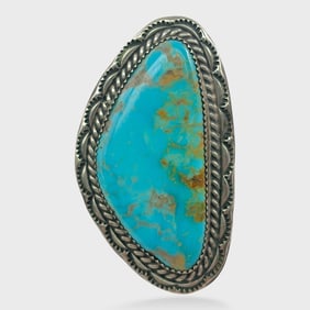 Fine Native American Navajo Pawn Silver LargeRoyston Turquoise Ring Size 10.5