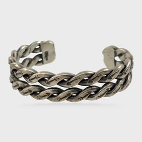 Fine Native American Navajo Sterling Silver Stampwork  Cuff Bracelet