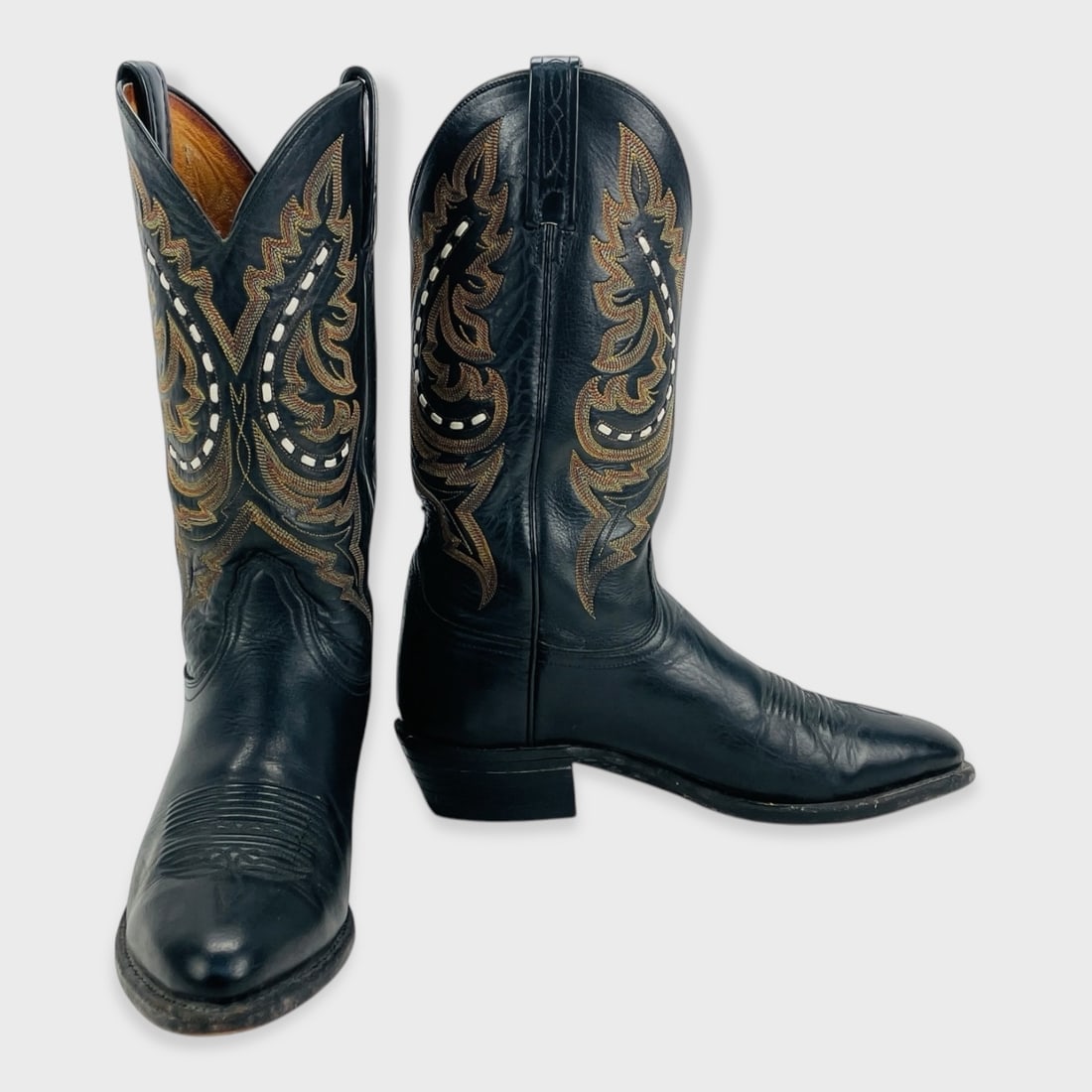 Vintage Lucchese 2000 Black Leather Western Cowboy Boots Mens 9.5D (1 of 6)