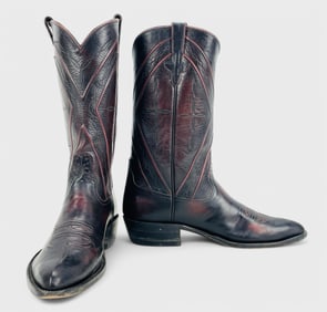 Vintage Rio of Mercedes Black Burgundy Leather Western Cowboy Boots Mens 9.5D