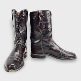 Vintage Lucchese Classics Burgundy Leather Western Cowboy Boots Mens 9.5D