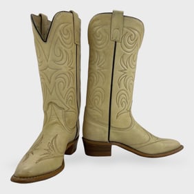 Vintage  Texas Ladies Size 6M Beige Leather Cowboy Boots