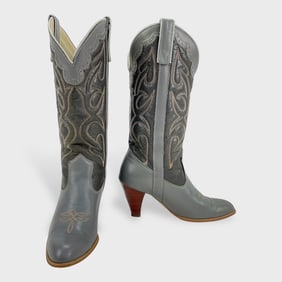 Vintage  Capezio Ladies Size 6M Gray Leather Cowboy Boots