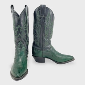 Vintage Justin Ladies Size 6B Green Lizard Leather Cowboy Boots