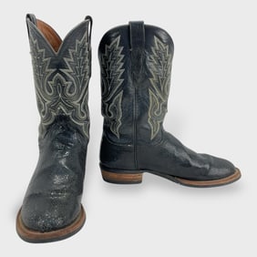 Vintage Lucchese Black Western Cowboy Boots Mens 9.5D