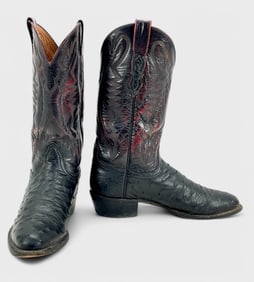 Vintage Lucchese Black And Red Western Cowboy Boots Mens Size 9.5D