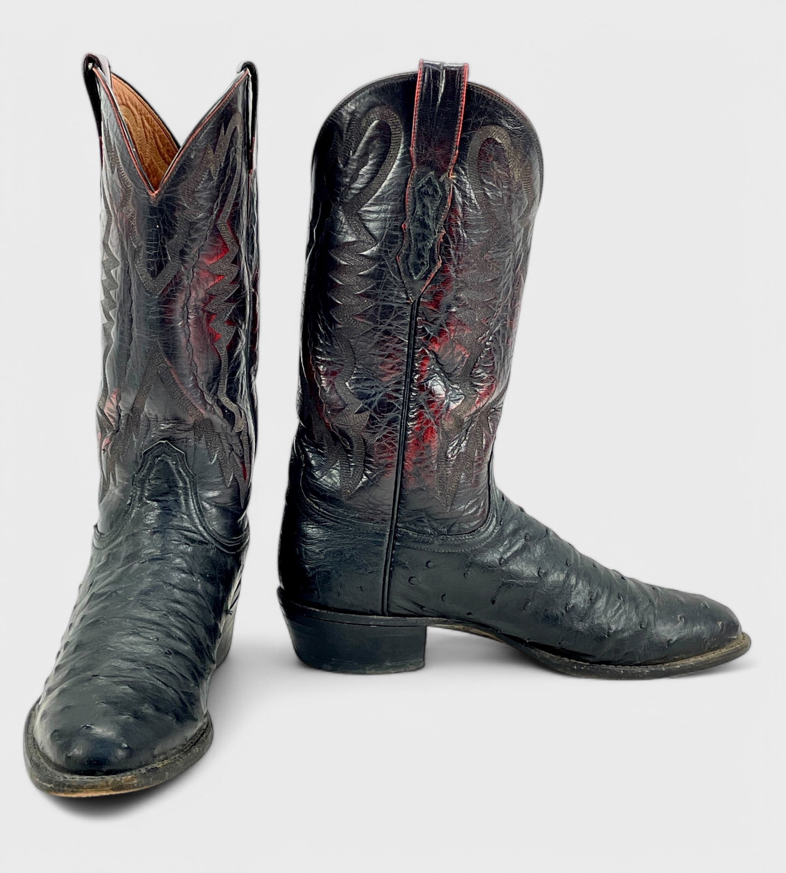 Vintage Lucchese Black And Red Western Cowboy Boots Mens Size 9.5D (1 of 4)