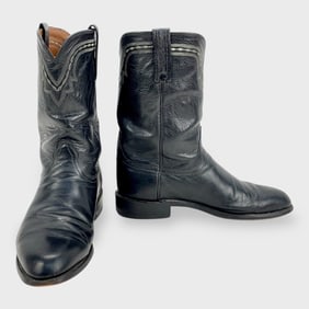 Vintage Lucchese 2000 Black Western Cowboy Boots Mens 9D