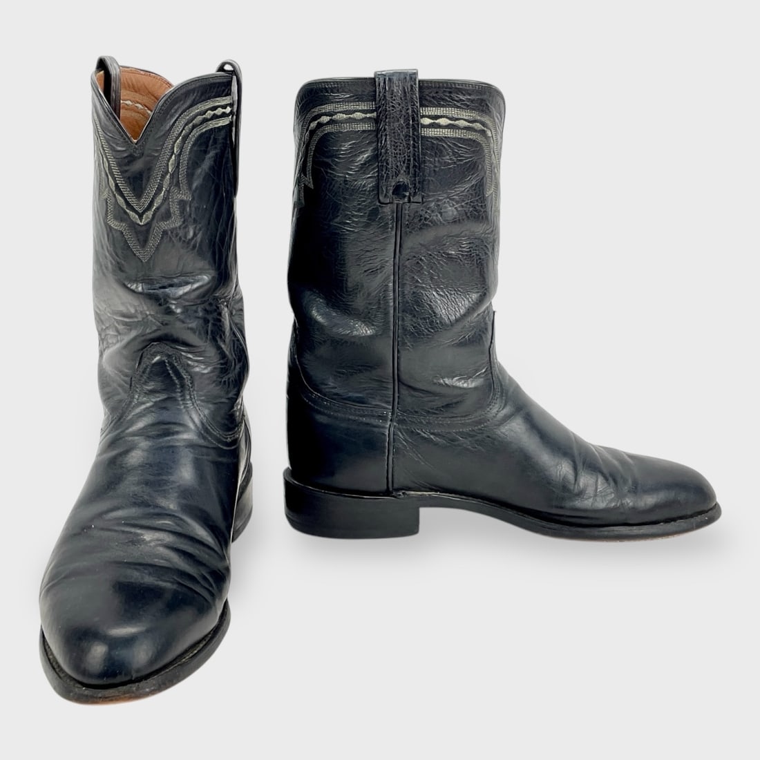 Vintage Lucchese 2000 Black Western Cowboy Boots Mens 9D (1 of 7)