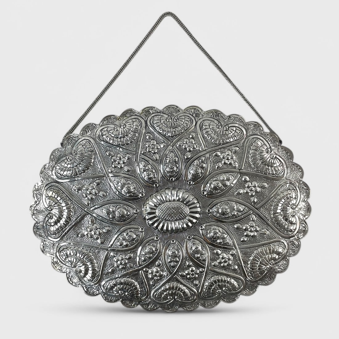 Large Fine 900 Silver Repousse Wall Hanging Mirror (1 of 6)