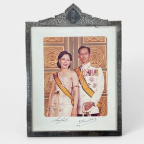Autographed Queen Sirikit & King Bhumibol Adulyadej Of Thailand In Sterling Silver Niello Picture